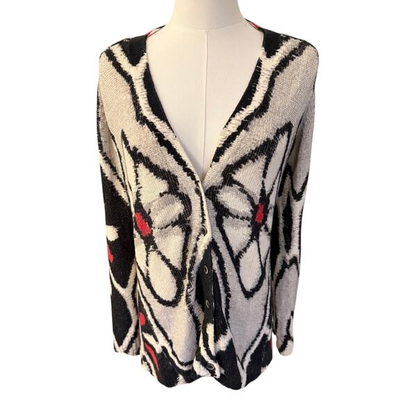 Anthropologie Field Flower Cardigan Black / Red M Kaleidoscope Daisy Cardigan - Picture 1 of 6